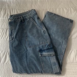 Plus Size High Waisted Straight Leg Cargo Jeans